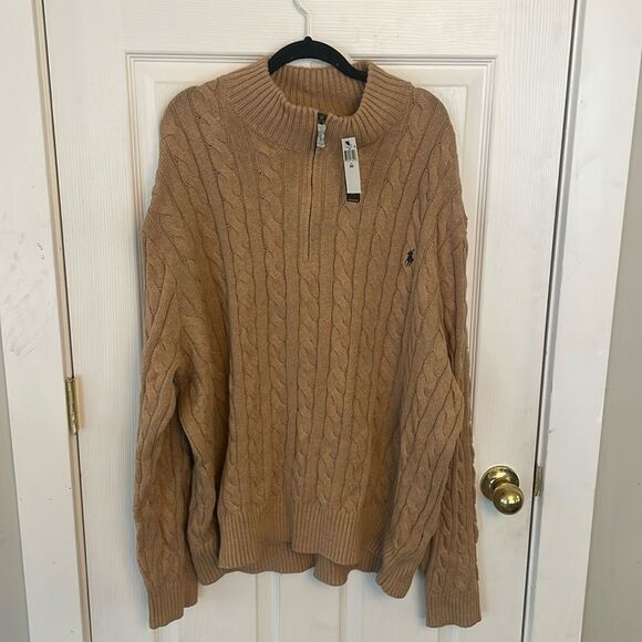 Polo Ralph Lauren Men's 1/4 Zip Cable Knit Pullover Sweater Brown Size 4XB NWT - Picture 4 of 6